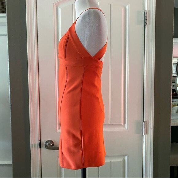 Herve Leger x Forever 21 One Shoulder Cutout Mini Dress Coral Orange NWT - Picture 9 of 16